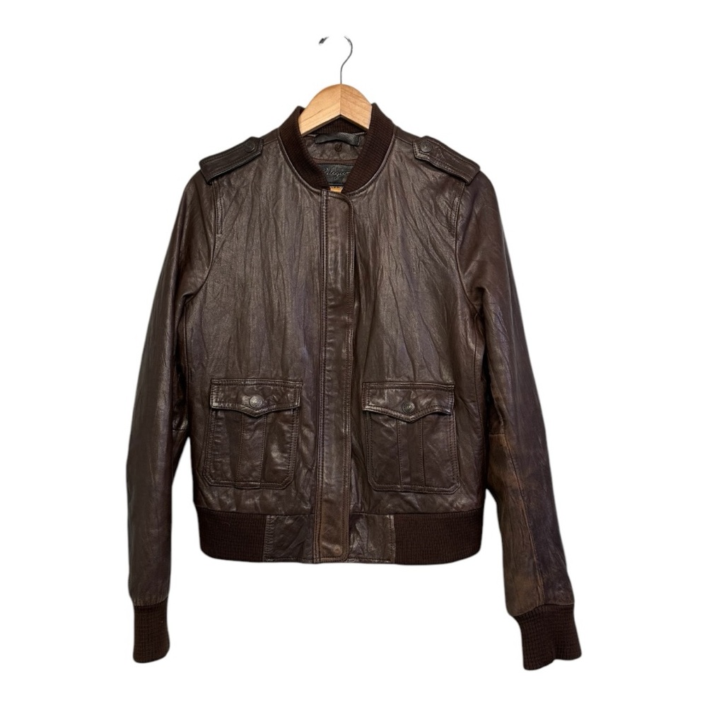 True Religion Brown Leather Bomber Jacket
